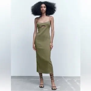 Zara | Dresses | Zara Linen Blend Cut Out Midi Dress | Poshmark